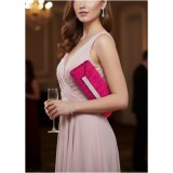 Evening Bag - Pleated Satin w/ Mesh Metal Bar Accent – Fuchsia - BG-92006FU